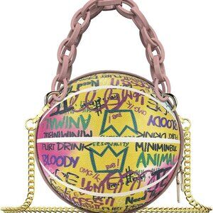 Mini Basketball Shaped Purses for Women Graffiti Letter Small Cute Bag